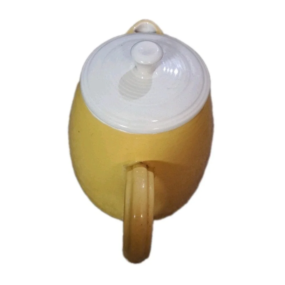 Vtg Yellow‎ Porcelain Coffee/Teapot W/White Lid